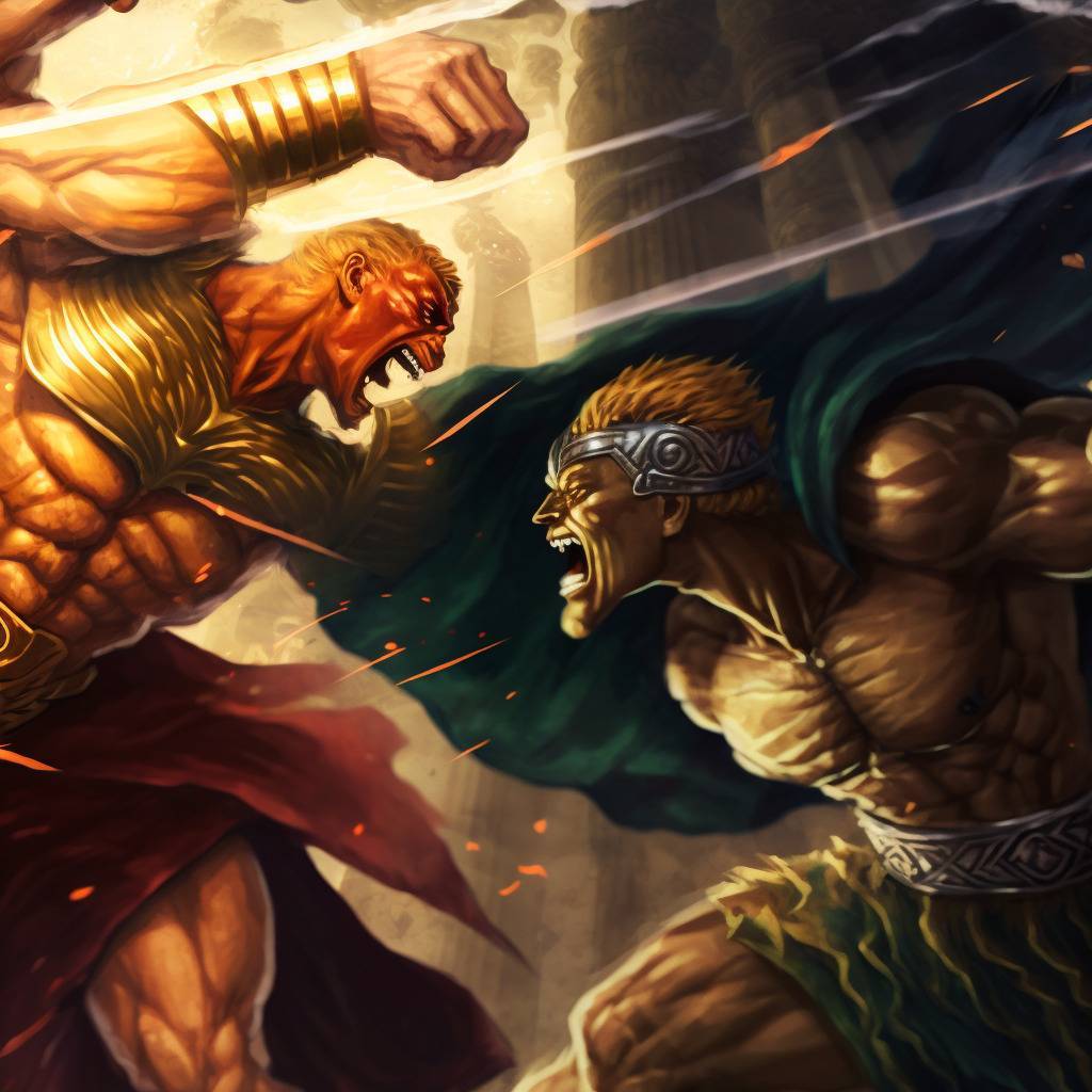 flowio dramatic scene. Enkidu punching Gilgamesh in the face. e 972070cc 617d 42bc a862 166fc65c0b37